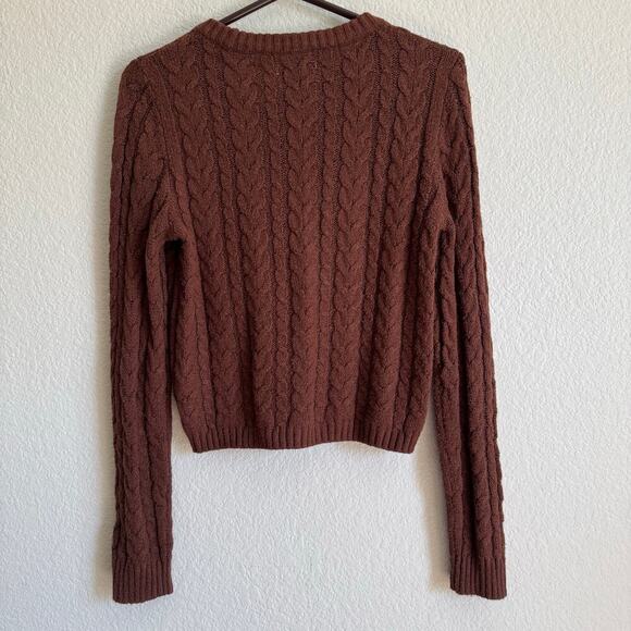 American Eagle Cable Knit Long Sleeve Pullover Preppy Sweater Brown Size M - Picture 2 of 13